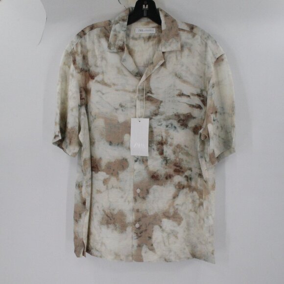 NWT Zara Shirt Mens Small Button Up Abstract Print Short Sleeve Casual camp - Picture 1 of 12